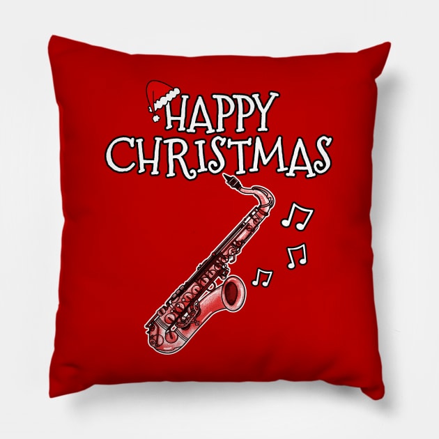 Christmas Saxophone Saxophonist Woodwind Teacher Xmas 2022 Pillow by doodlerob