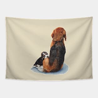 cute puppy beagle cuddling mum dog Tapestry