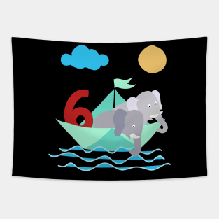 Elephants In Paper Boat Sea 6 Years Birthday Tapestry