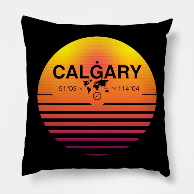 Calgary, Alberta Retro Sunset Pillow by MapYourWorld