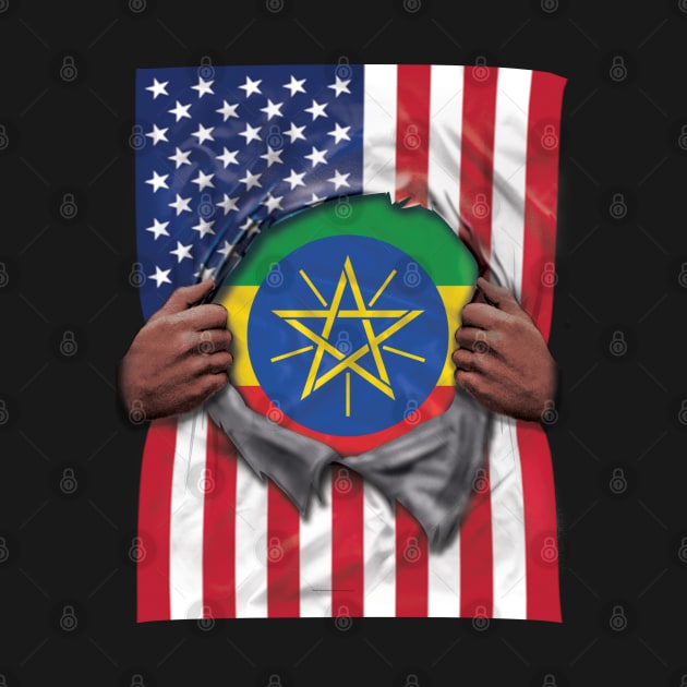 Ethiopia Flag American Flag Ripped - Gift for Ethiopian From Ethiopia by Country Flags