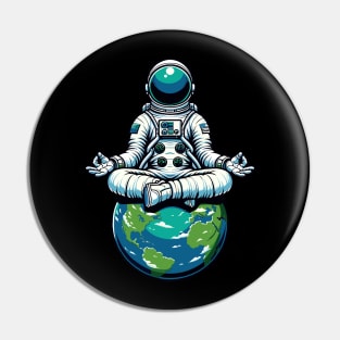 Meditating Astronaut Earth Spaceman Astronomer Cosmos Pin