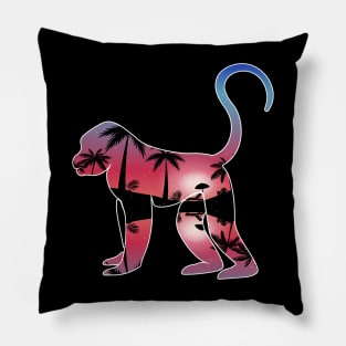 Monkey Beautiful Sunset Beach Palm Tree Pillow