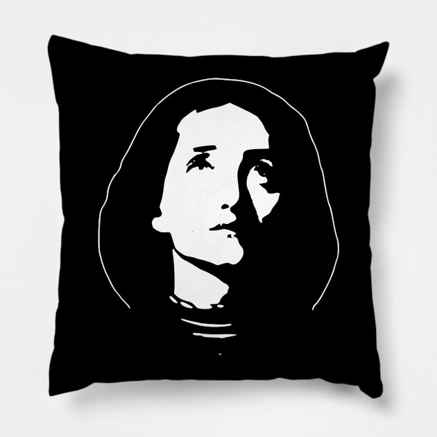 Jeanne Darc White On Black Pillow by Nerd_art