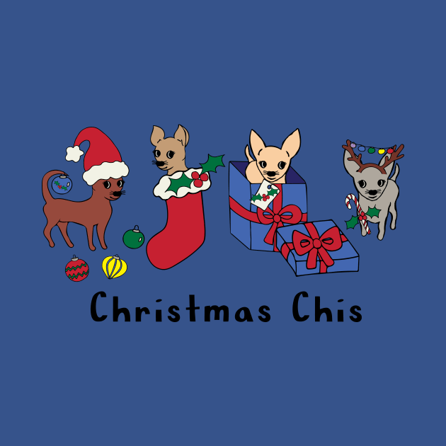 Blue Christmas Chis - smooth coat chihuahuas - Chihuahua Christmas Tee by bettyretro