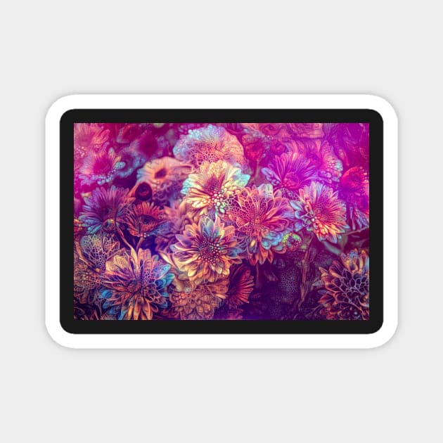 Fractal glowing flowers Magnet by redwitchart