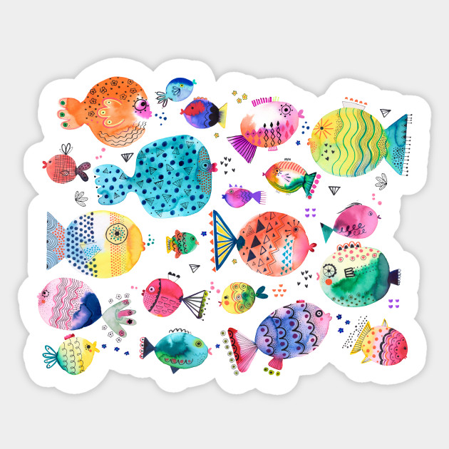 Watercolor Puffer Fishes - Beach - Sticker