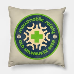 Snowmobile Safety Retro 70s Old Milwaukee Pillow