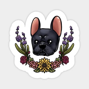 Black frenchie flowers Magnet