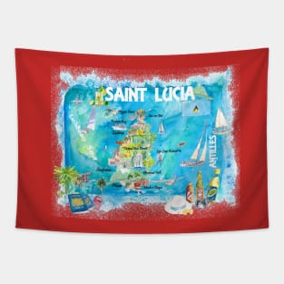 St Lucia Illustrated Travel Map With Roads Tapestry