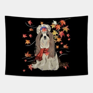 Maple Dog Leaf Fall Hello Autumn Funny Shih Tzu Lover Tapestry