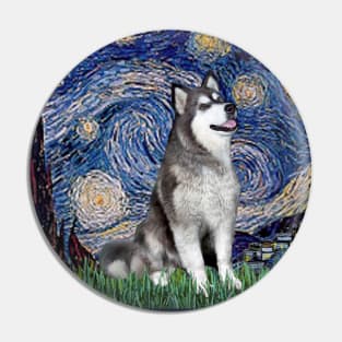 Starry Night Adapted to Include an Alaskan Malamute Pin