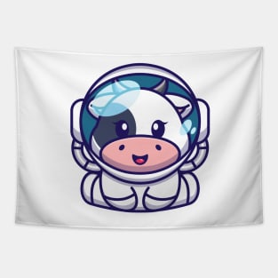 Cute baby cow wearing an astronaut suit, cartoon character Tapestry