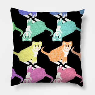 Rainbow Geometric Kittens Pillow