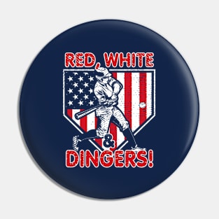 Red White and Dingers USA American Flag Baseball Hitter Funny Baseball Saying Pin