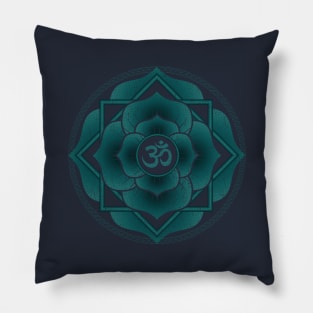 Teal Aum Namaste Lotus Mandala Pillow