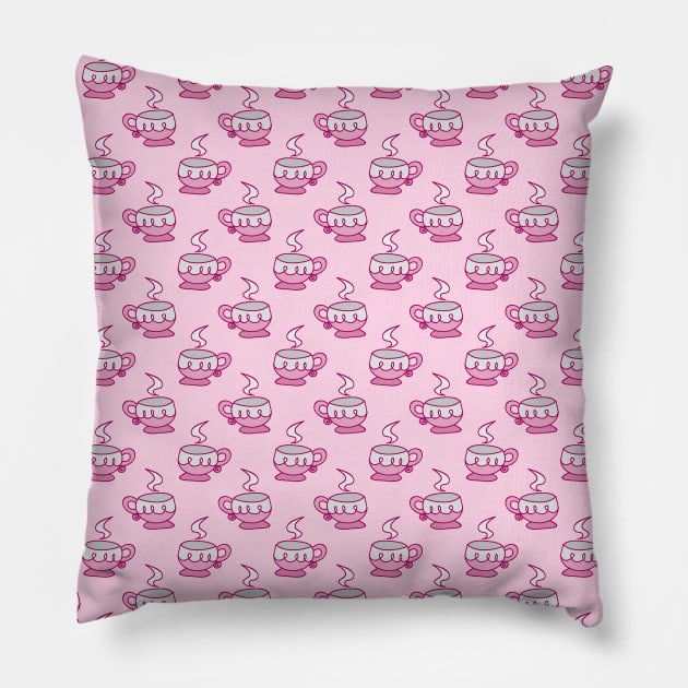 Pink Teacup Pattern Pillow by saradaboru