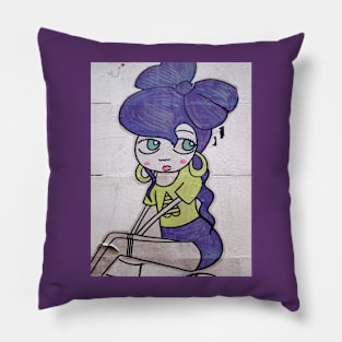 brick lane graffiti purple girl Pillow