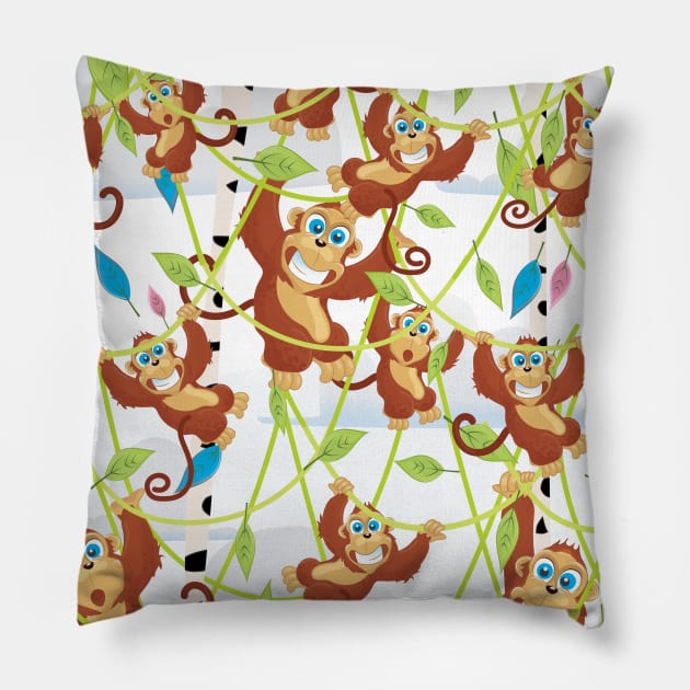 Cartoon swinging Monkeys Pillow by nickemporium1