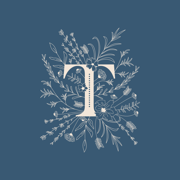 Botanical Letter T (Lake Blue) by Cascade Patterns