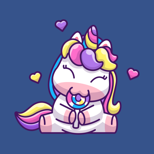 Cute Unicorn Eating lollipop Cartoon by Catalyst Labs