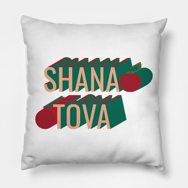 3D retro style Shana Tova apple and pomegranate Pillow by sigdesign