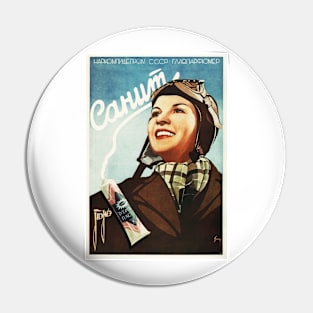 CAHUM Russian Toothpaste Vintage Advertising Woman Pilot White Teeth Pin