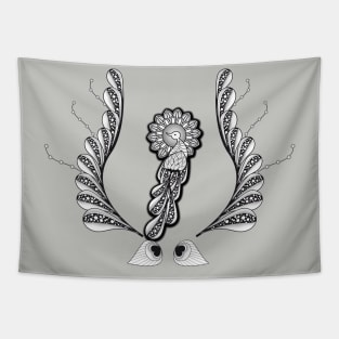 Fantasy bird with leaves, zentangle design Tapestry