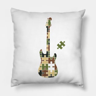 Camouflage Puzzle S-Style Electric Guitar Silhouette Pillow