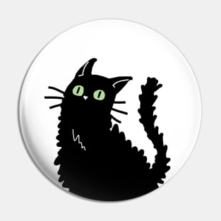Curious Fluffy Black Cat Pin