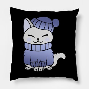 Cute Cozy Colorful Snow Winter Cat Kitty Pillow