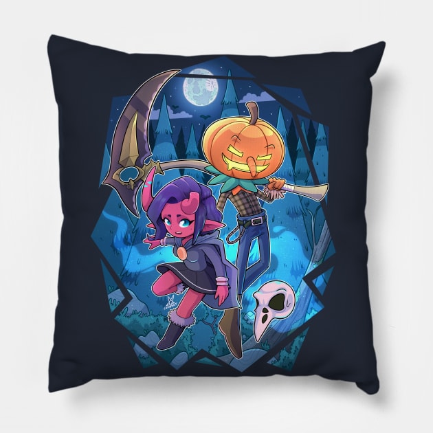 Demon Girl & Pumpkinman Pillow by Chrivart