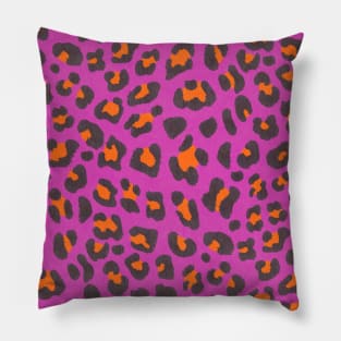 Leopard Print- Orange & Black on Hot Pink Pillow