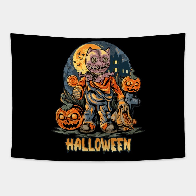 Halloween night and pumpkin zombie Tapestry by sharukhdesign