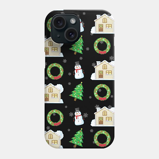 Christmas Pattern - Black Background Phone Case by DesignWood Atelier