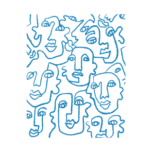 Blue line art faces T-Shirt