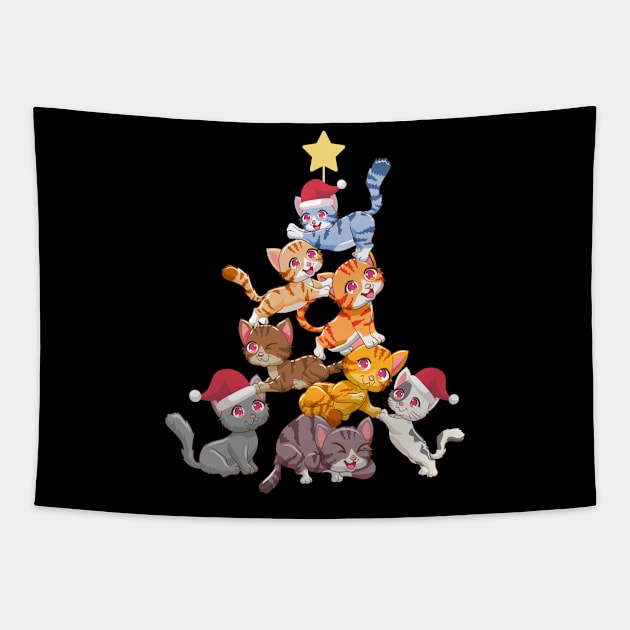 Cute Cats Christmas Tree Santa Claus Merry Christmas Gift Tapestry by peter2art