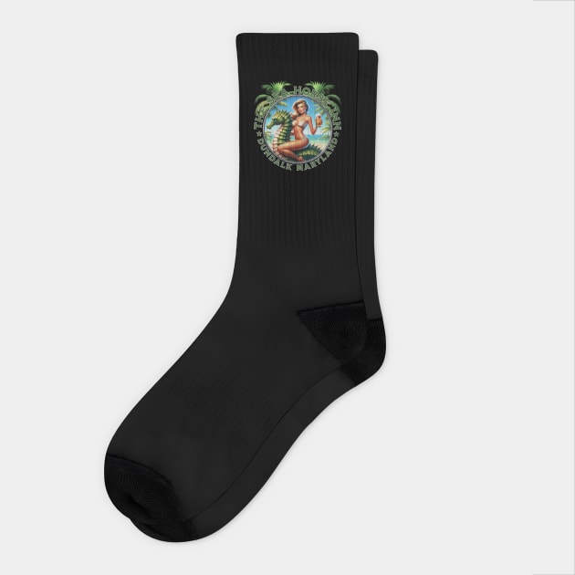 The Sea Horse in Dundalk Maryland Tiki Bar Socks by Joaddo