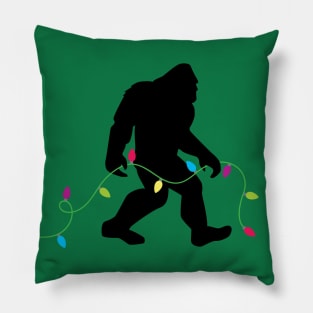 Bigfoot and Christmas String Lights Pillow