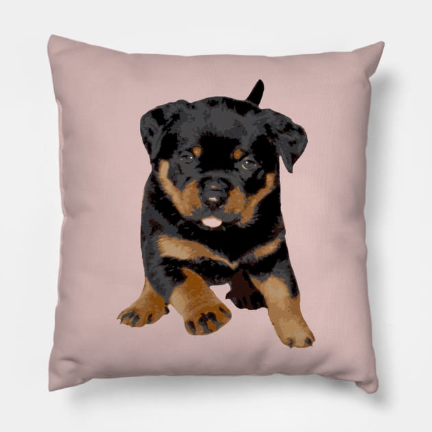 Cute Rottweiler Puppy Running With Tongue Out Pillow by taiche