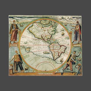 Antique World map of the Americas by Theodor de Bry T-Shirt