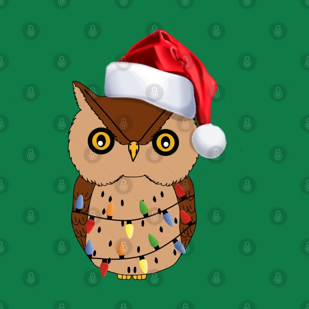 Funny Owl Christmas Lights Santa Hat Xmas Owl Lover Gifts by Merchpasha1