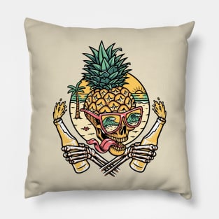 crazy pineapple skull and beach scene Pillow