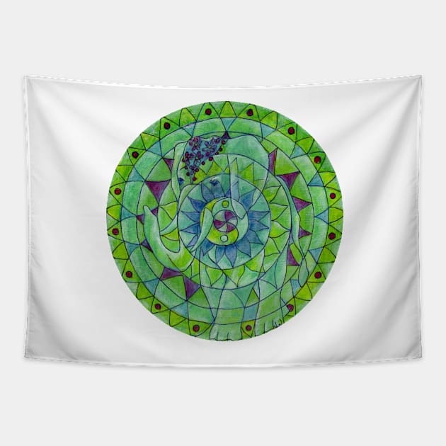 Tao elephant free-hand mandala Tapestry by Renart