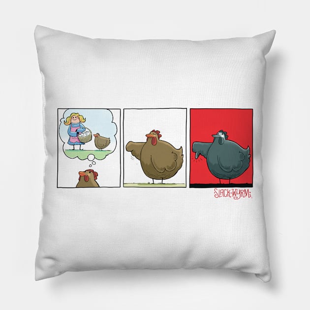 Janet the Chicken's Judgment Pillow by Slack Wyrm
