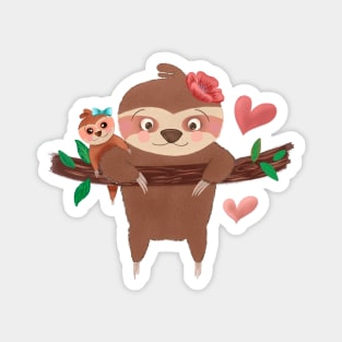 Cute baby sloth and mom Magnet