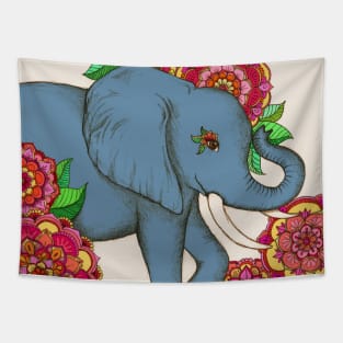 Little Blue Elephant in her secret garden Tapestry