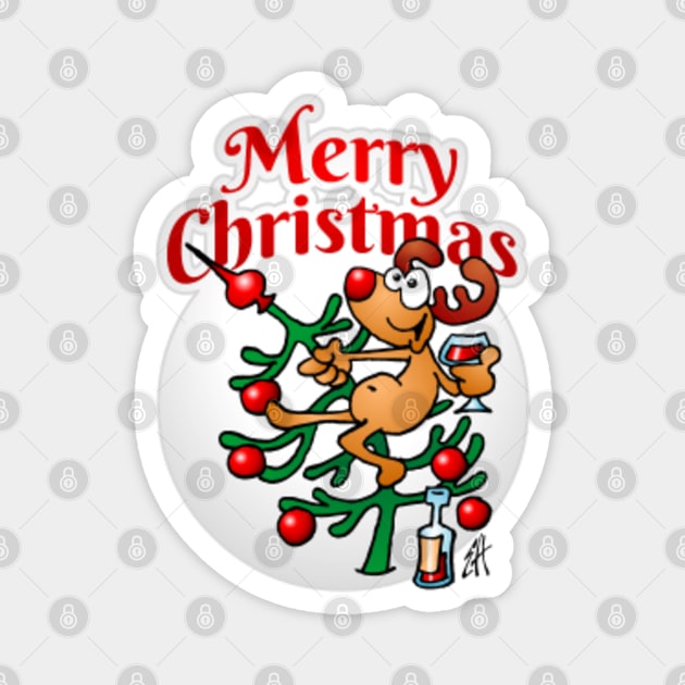 A reindeer in a Christmas tree - Merry Christmas Magnet by Cardvibes