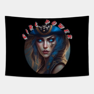 Girl power, blue themed pirate girl Tapestry