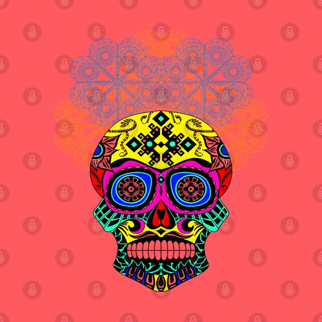 colorful catrina in floral crown ecopop pattern by jorge_lebeau